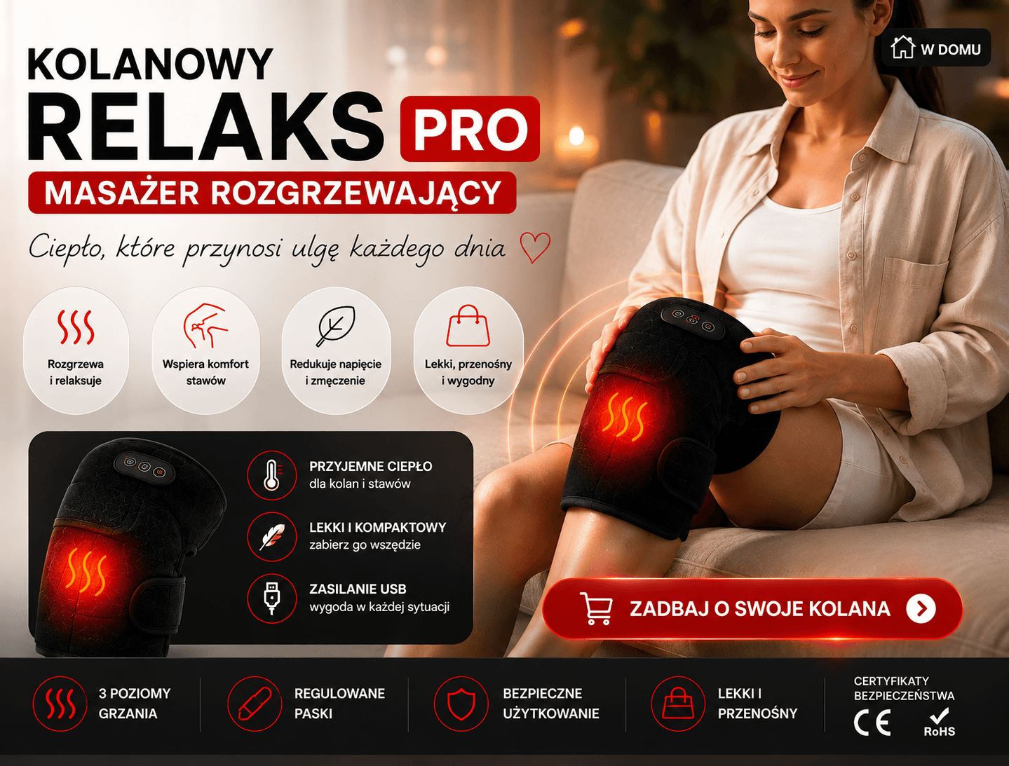 Kolanowy Relaks PRO-Masażer na Kolano z Funkacją grzania