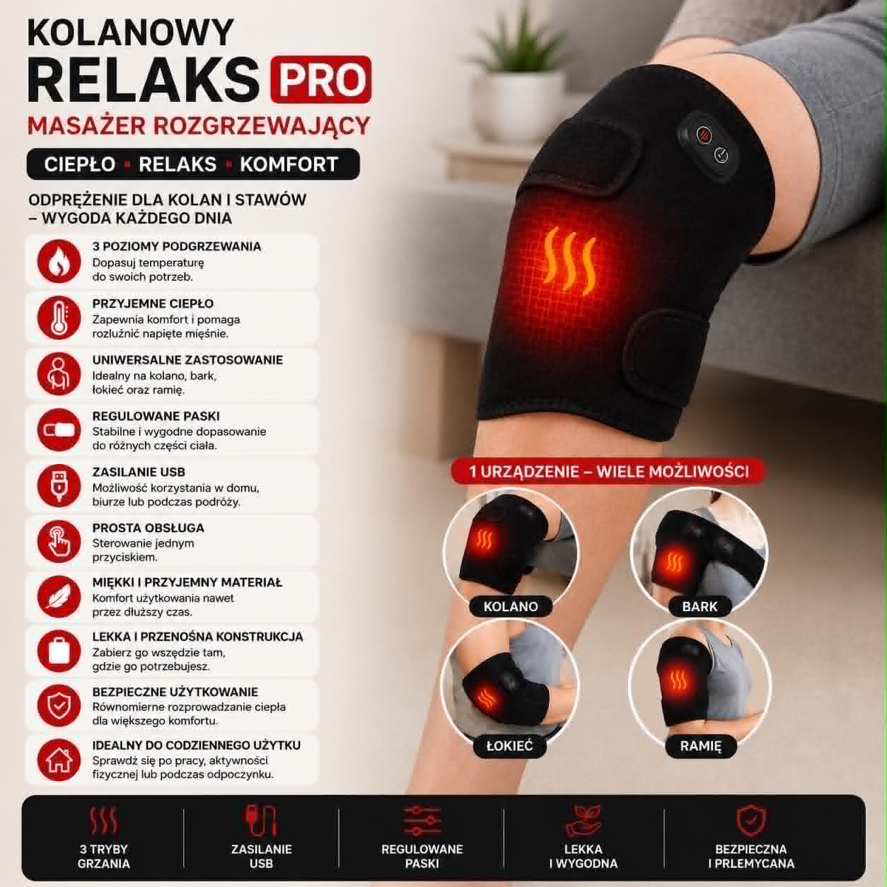 ♨️Kolanowy Relaks PRO-Masażer na Kolano z Funkacją grzania