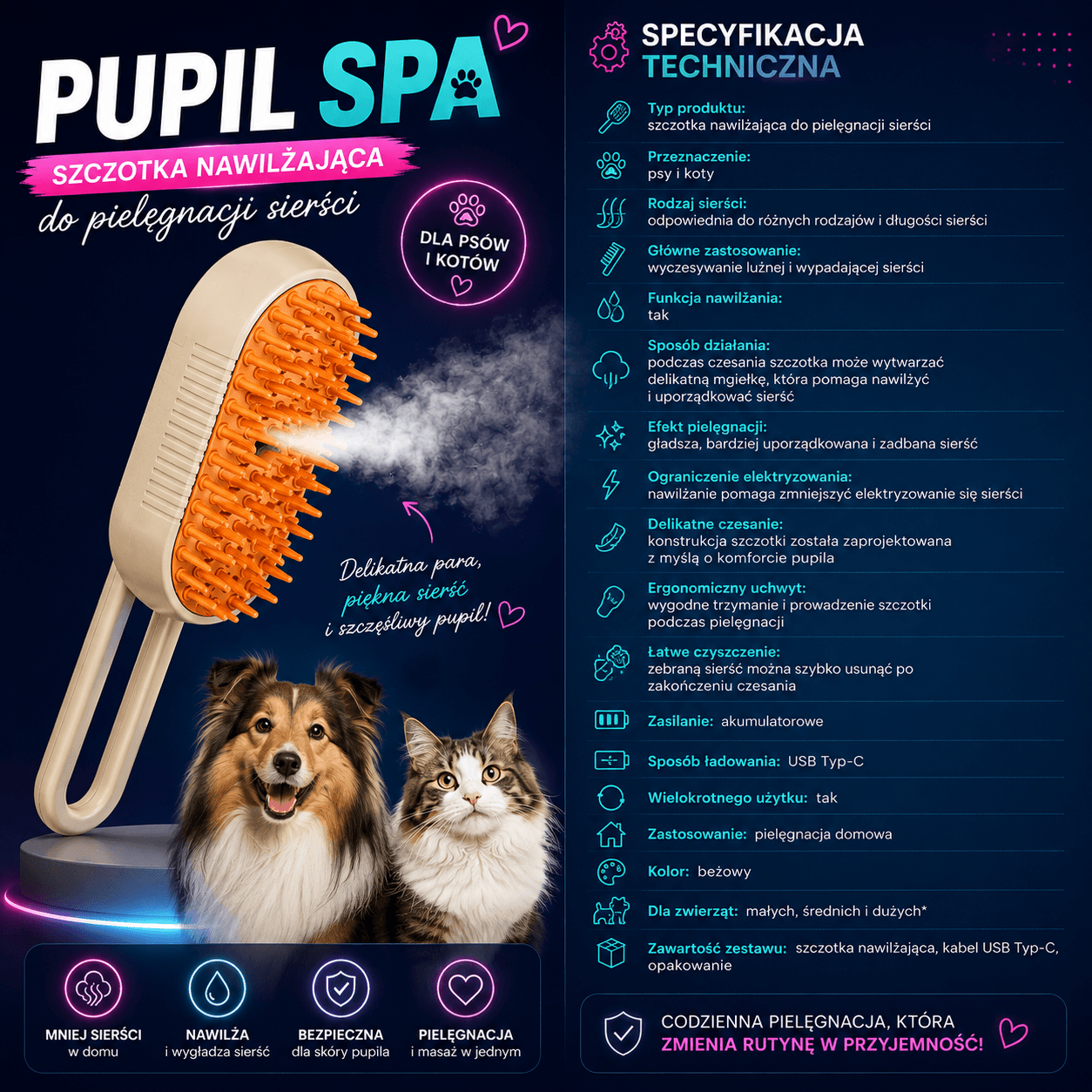 Pupil Spa-Szczotka Parowa Dla Psa I Kota 🐶🐱