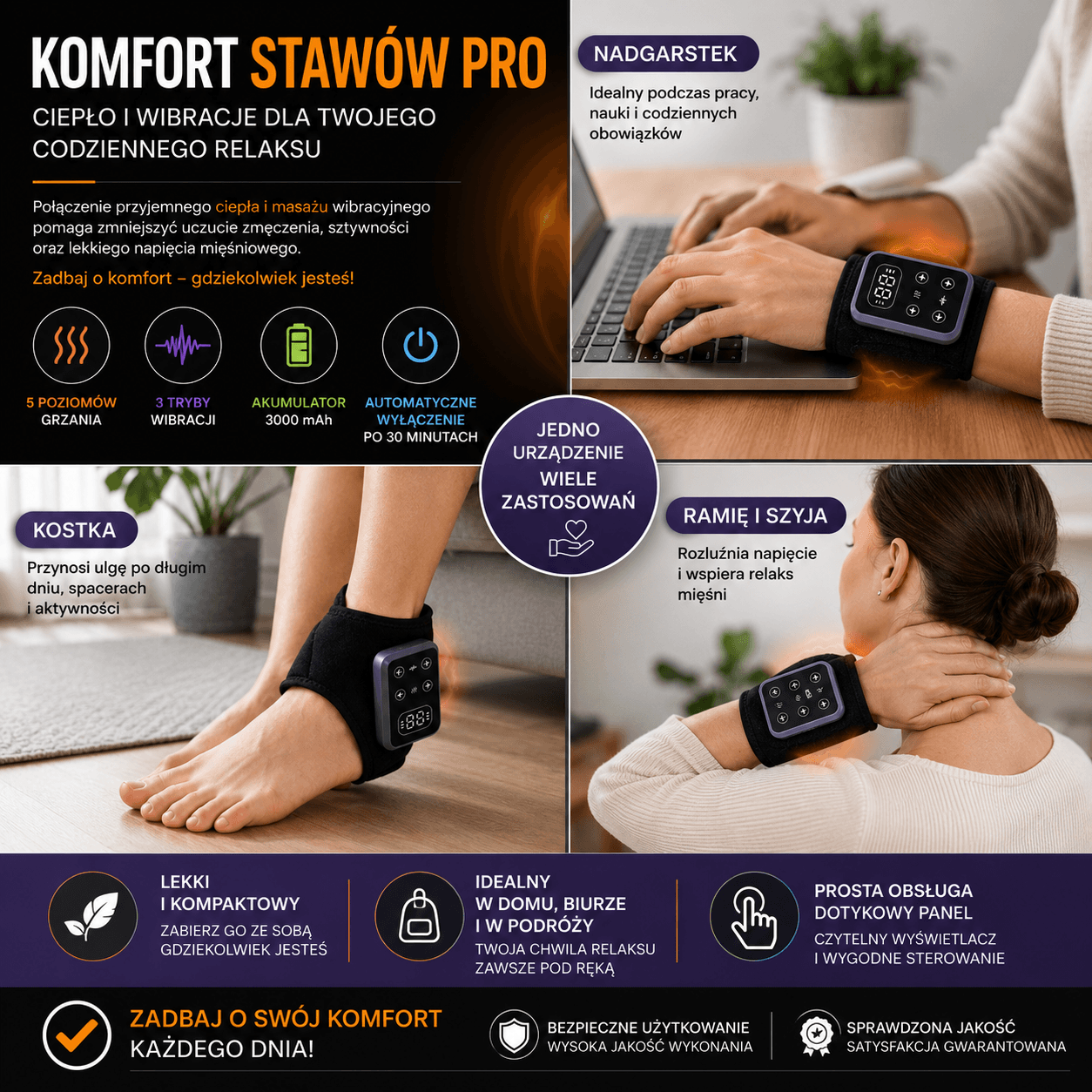 Komfort Stawów PRO – Bezprzewodowy Masażer Nadgarstka i Kostki z Podgrzewaniem 🔥
