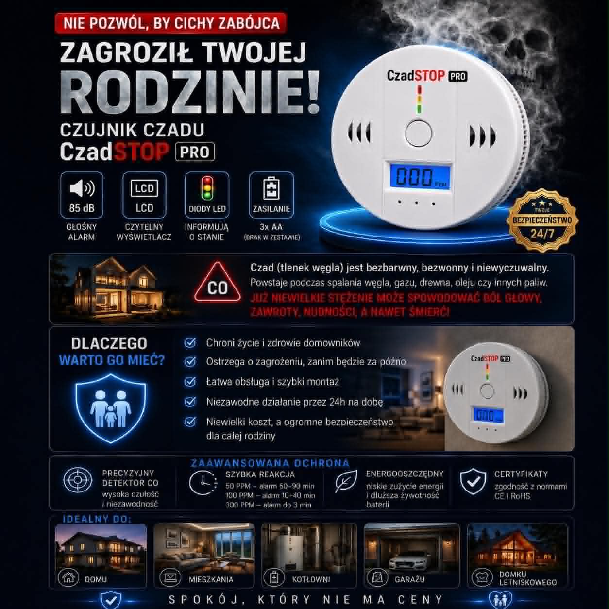 🛡️🚨 CzadSTOP PRO- Bezprzewodowy Czujnik Dymu🚨🛡️