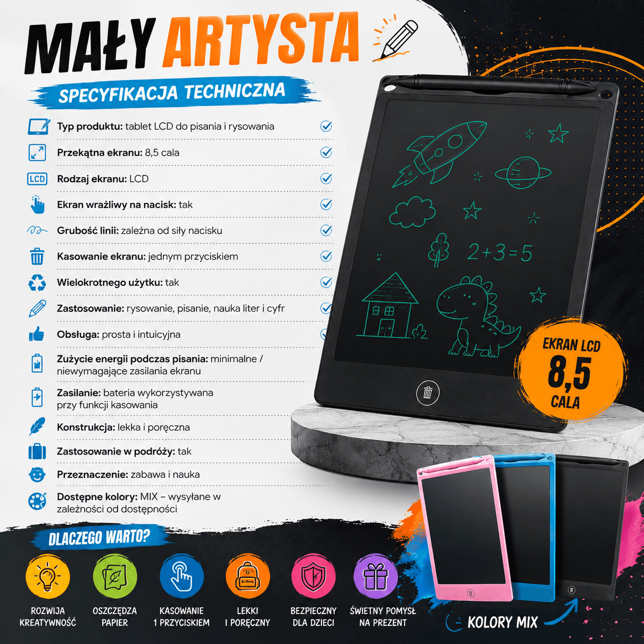 Mały Artysta-Tablet LCD Do Pisania Rysowania