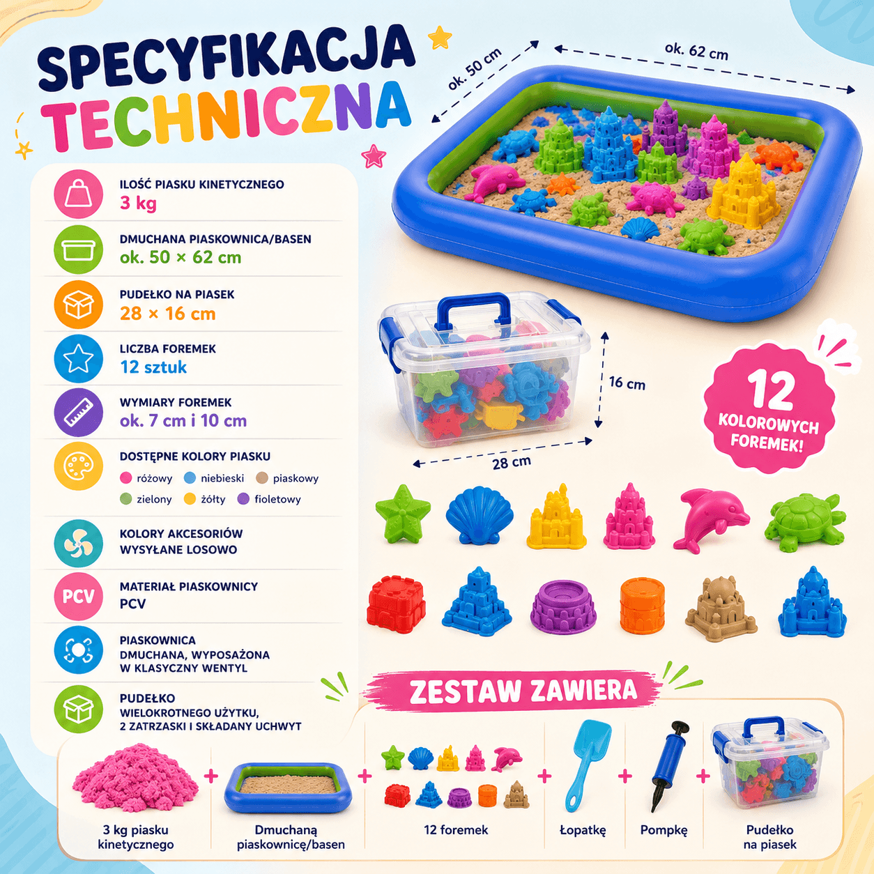 Piaskowa Kraina XL – Kreatywny Zestaw Piasku Kinetycznego 3 kg 🏰✨