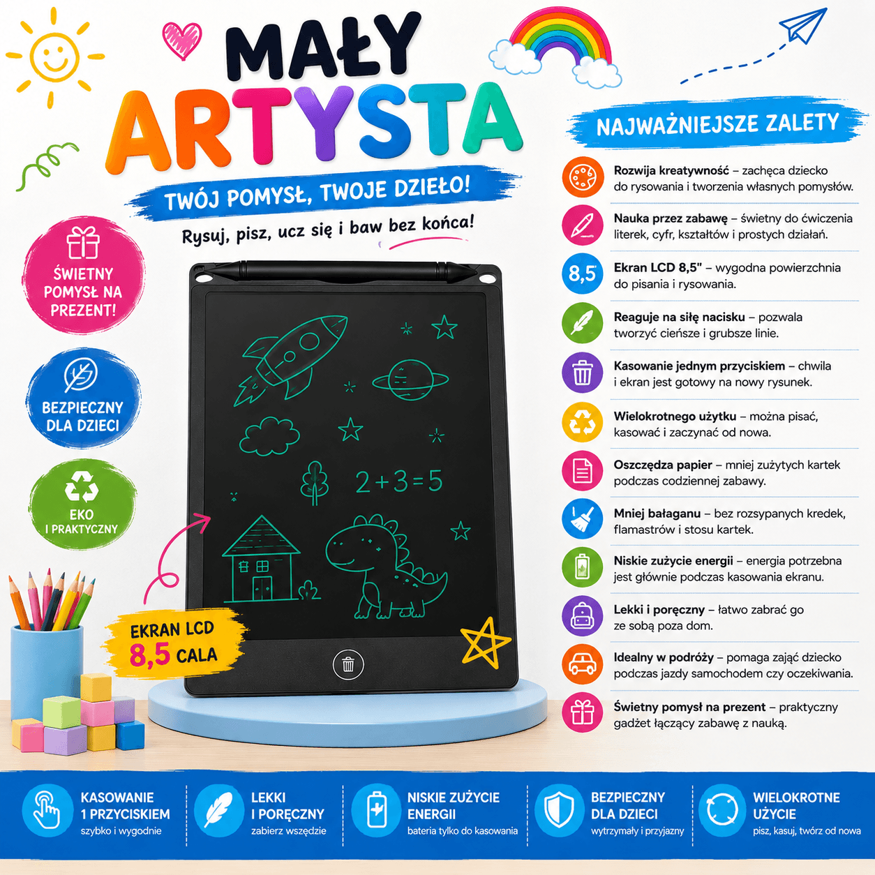 Mały Artysta-Tablet LCD Do Pisania Rysowania
