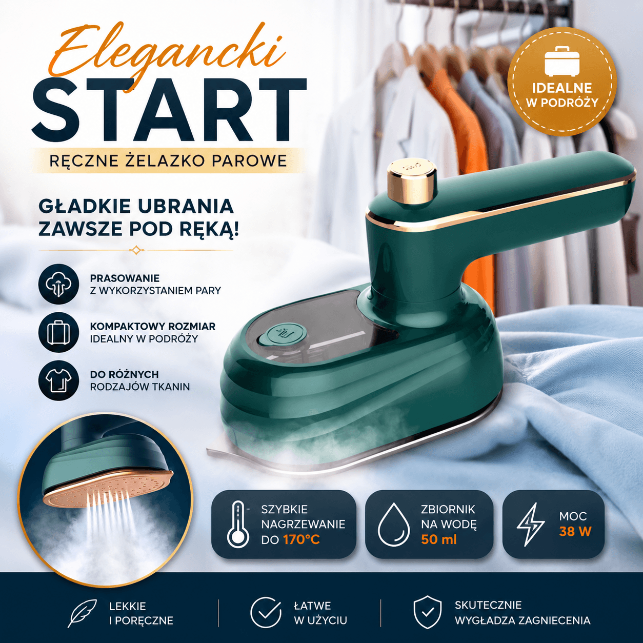 Elegancki Start-Żelazko Parowe Przenośne Podróżne Mini Premium