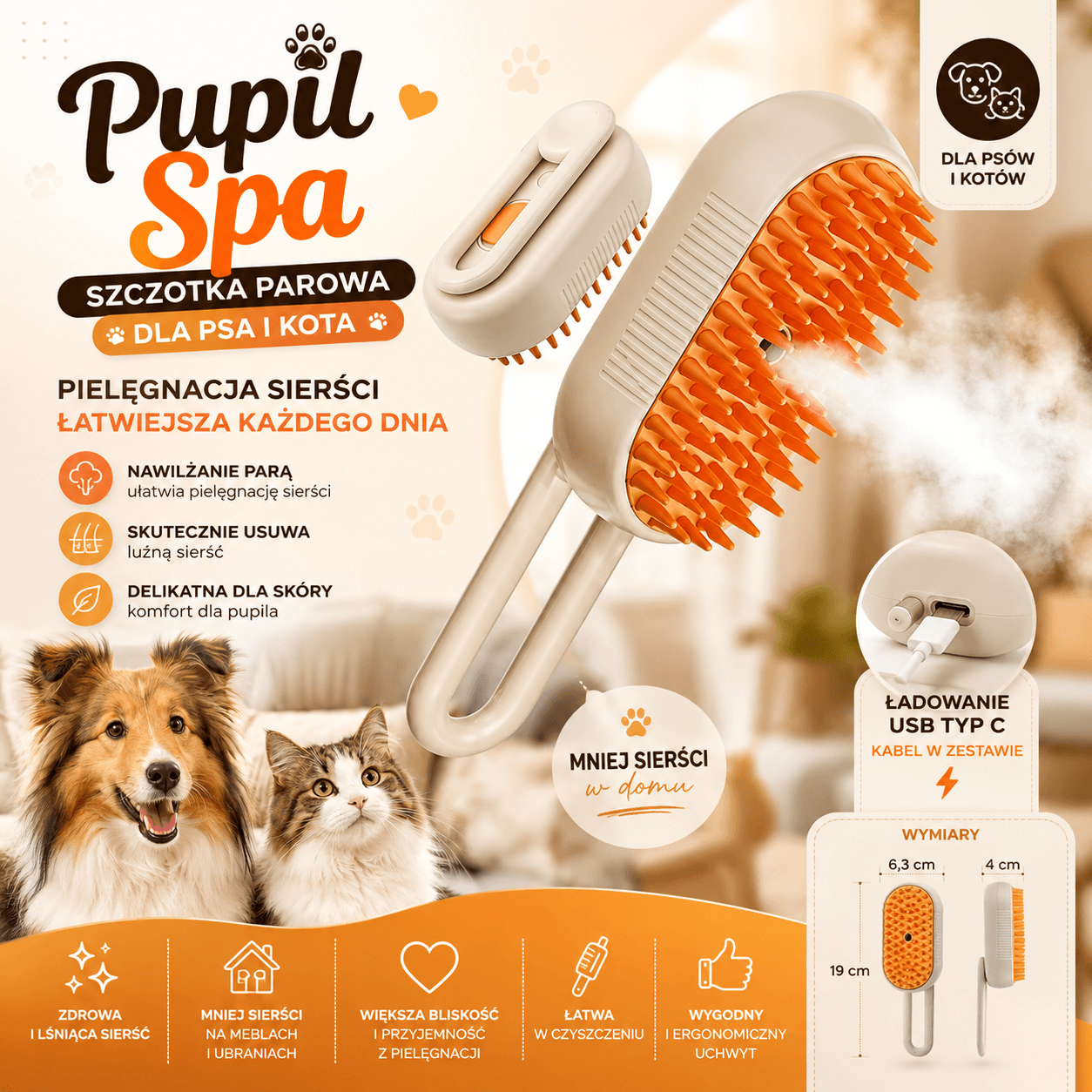 Pupil Spa-Szczotka Parowa Dla Psa I Kota 🐶🐱