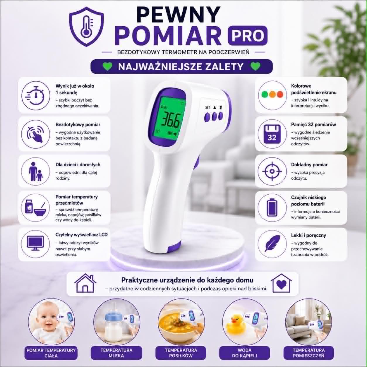 🌡️Pewny Pomiar PRO~Bezdotykowy Termometr na Podczerwień🌡️