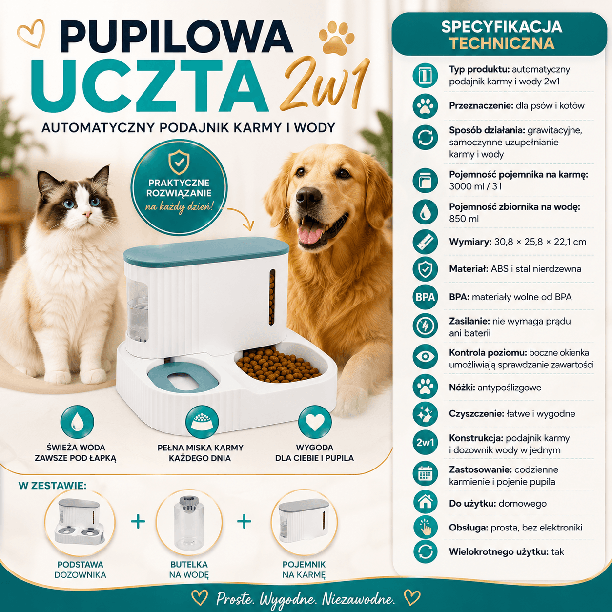 🐶Pupilowa Uczta 2w1-dozownik wody i karmy dla psa i kota automatyczny🐱