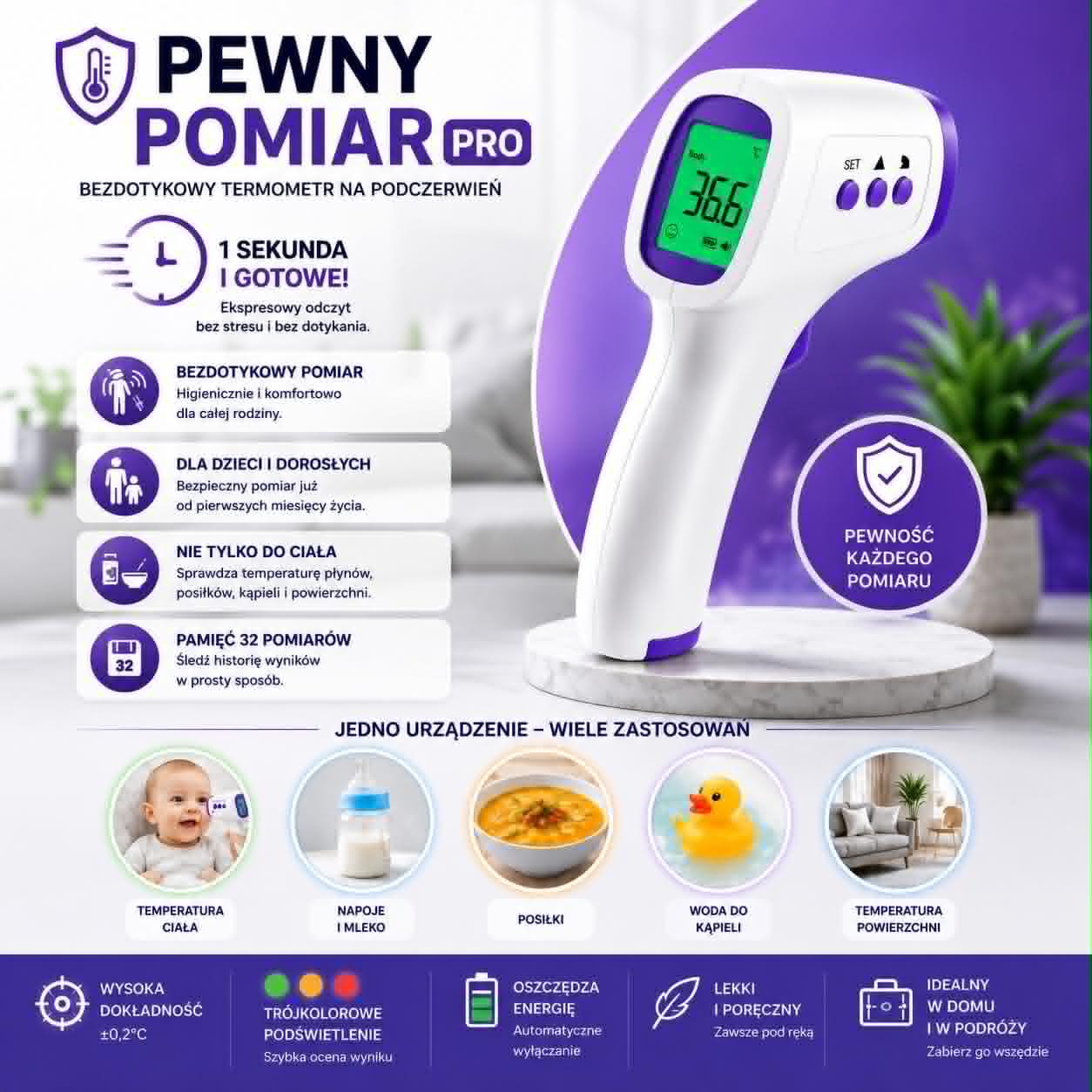 🌡️Pewny Pomiar PRO~Bezdotykowy Termometr na Podczerwień🌡️