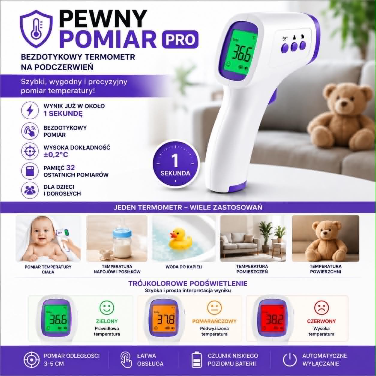 🌡️Pewny Pomiar PRO~Bezdotykowy Termometr na Podczerwień🌡️