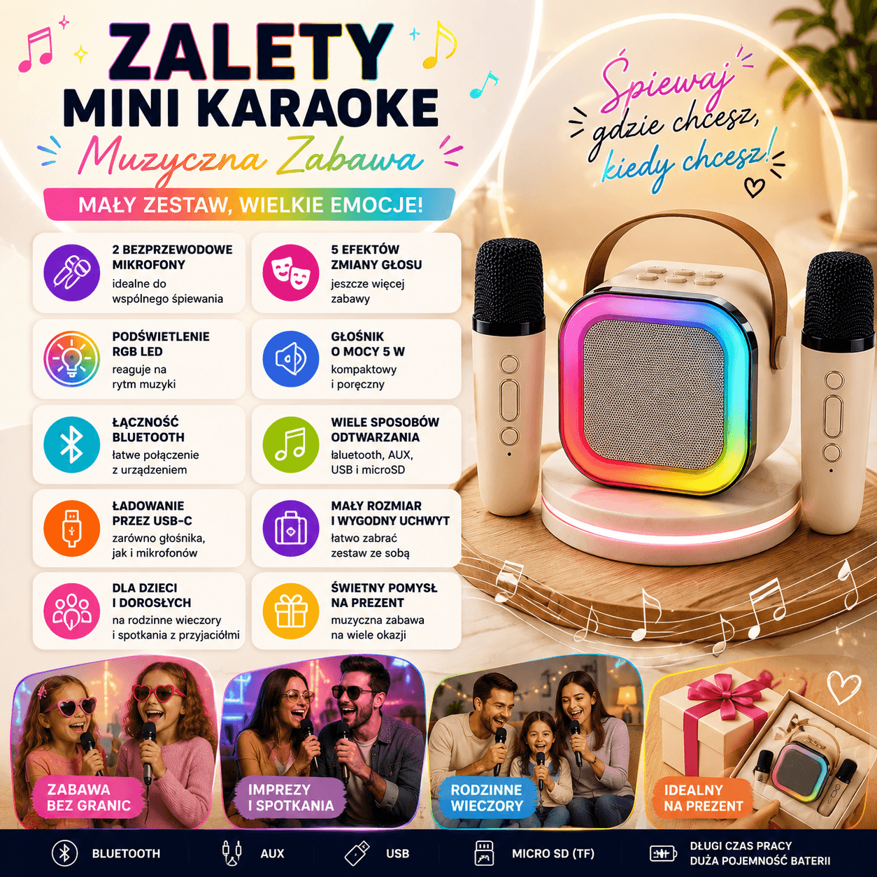 Muzyczna Zabawa – Mini Zestaw Karaoke z Mikrofonami 🎤🎶
