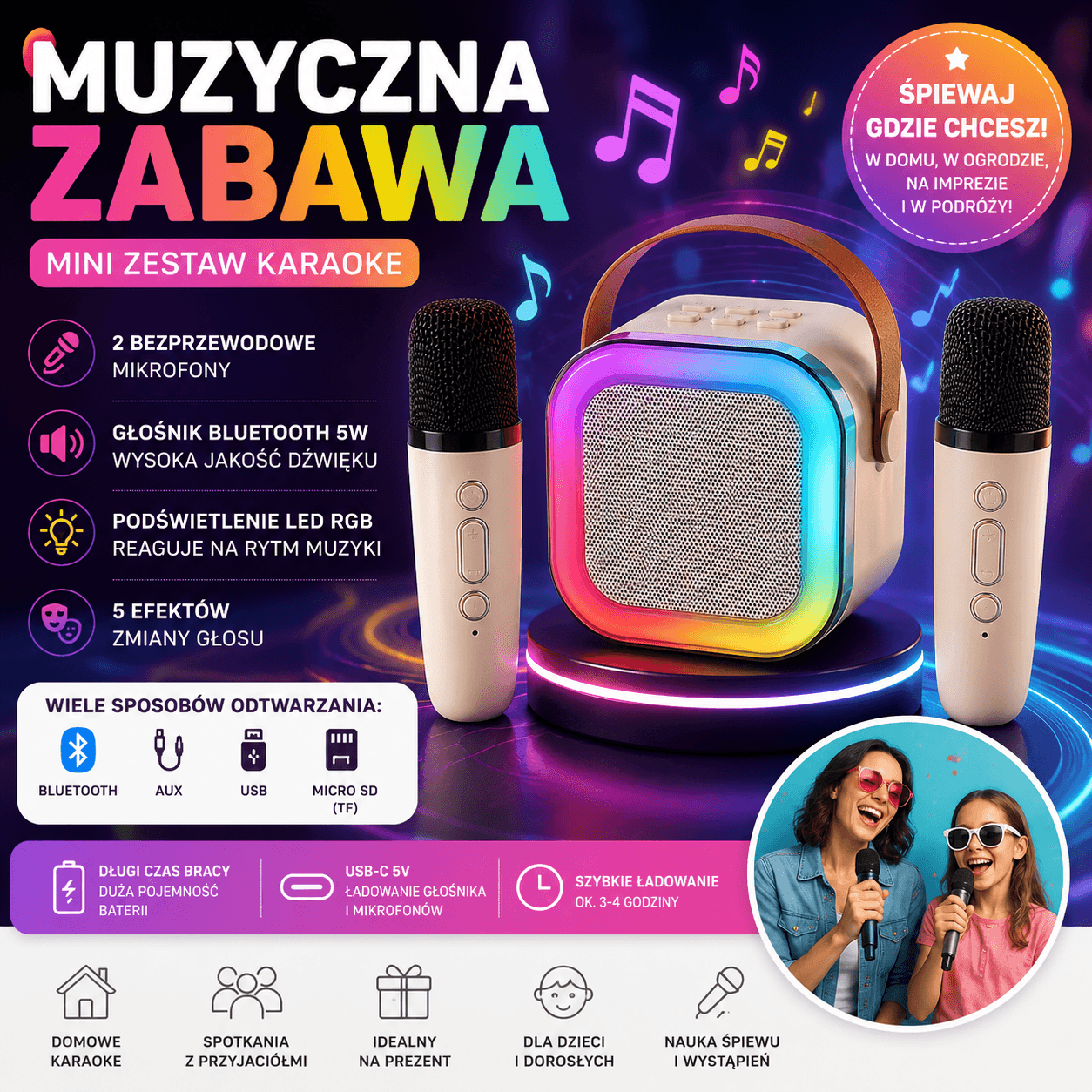 Muzyczna Zabawa – Mini Zestaw Karaoke z Mikrofonami 🎤🎶