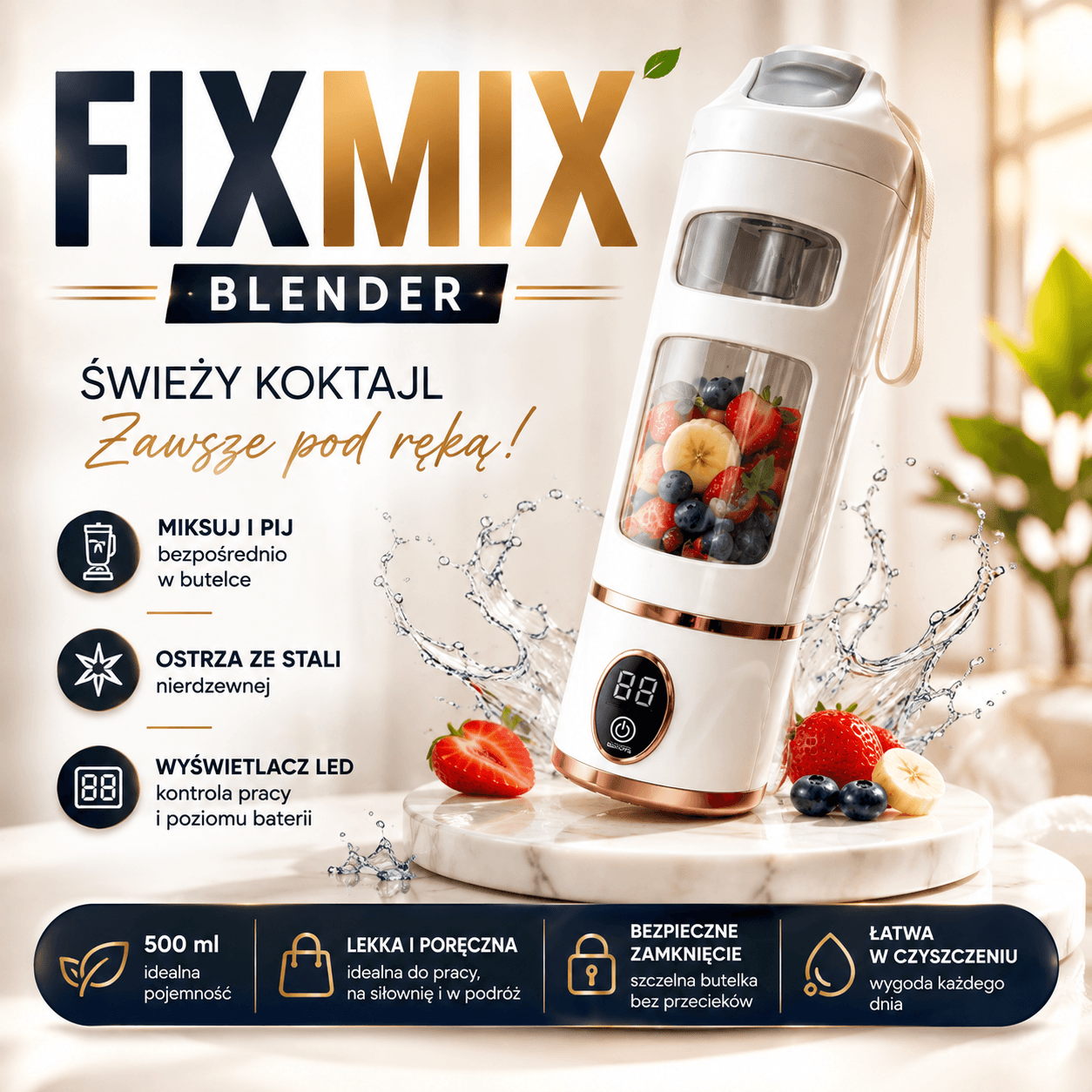 FitMix-Butelka Blender 500ML BIAŁY