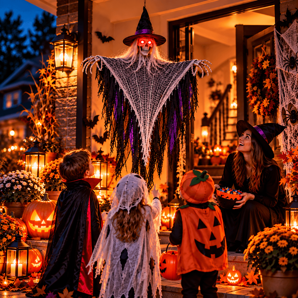 🧙‍♀️ Mroczna Czarownica – Interaktywna Dekoracja Halloween z Efektem Świetlnym i Dźwiękiem
