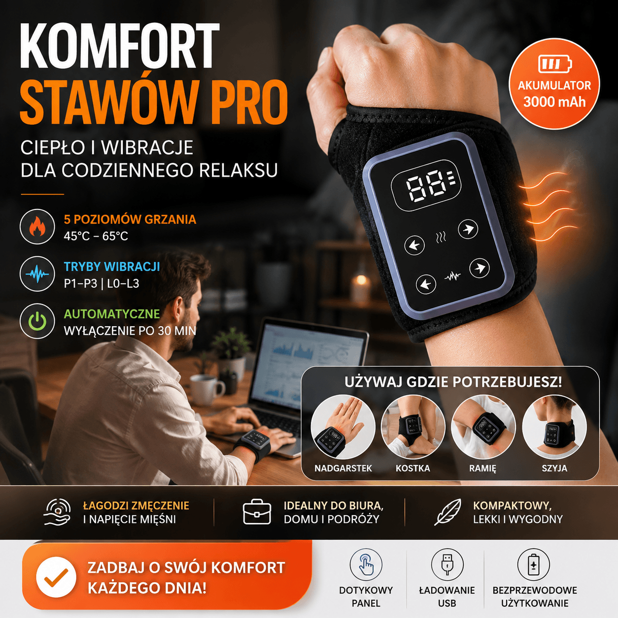 Komfort Stawów PRO – Bezprzewodowy Masażer Nadgarstka i Kostki z Podgrzewaniem 🔥