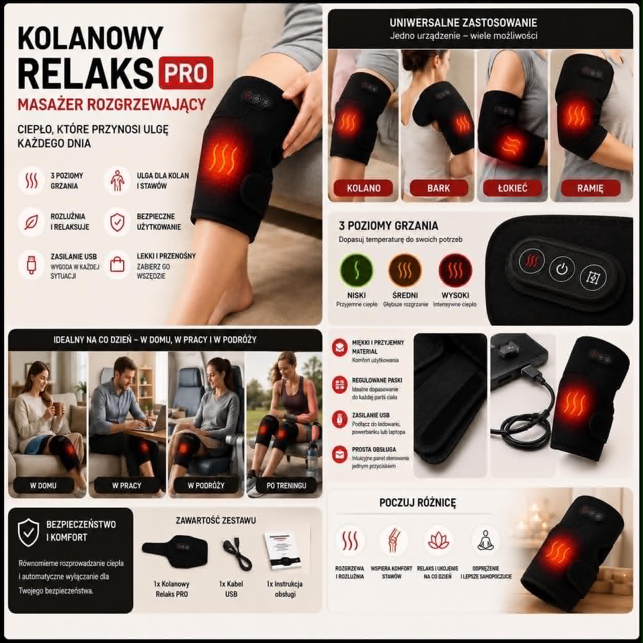 ♨️Kolanowy Relaks PRO-Masażer na Kolano z Funkacją grzania