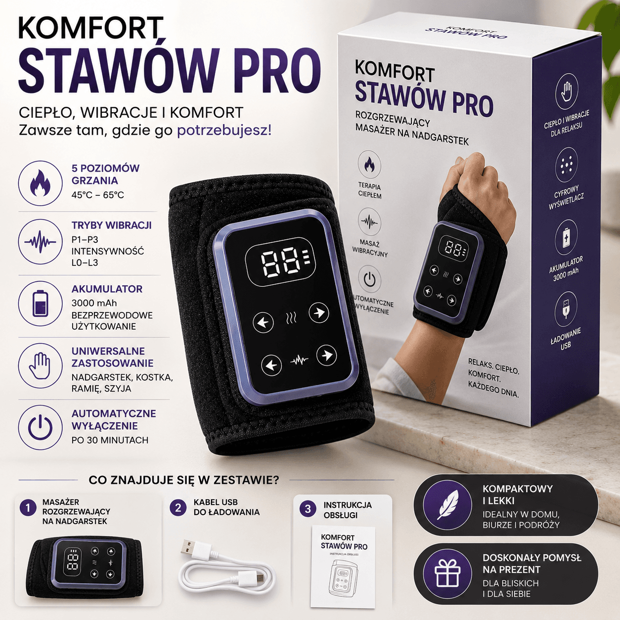 Komfort Stawów PRO – Bezprzewodowy Masażer Nadgarstka i Kostki z Podgrzewaniem 🔥