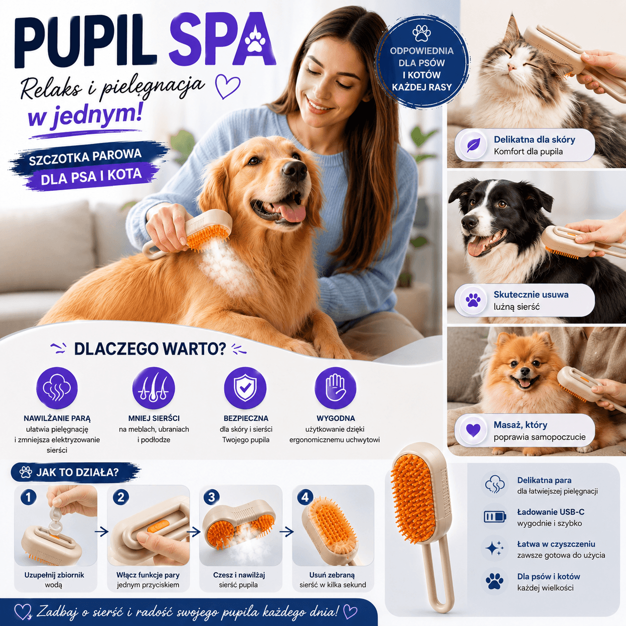 Pupil Spa-Szczotka Parowa Dla Psa I Kota 🐶🐱