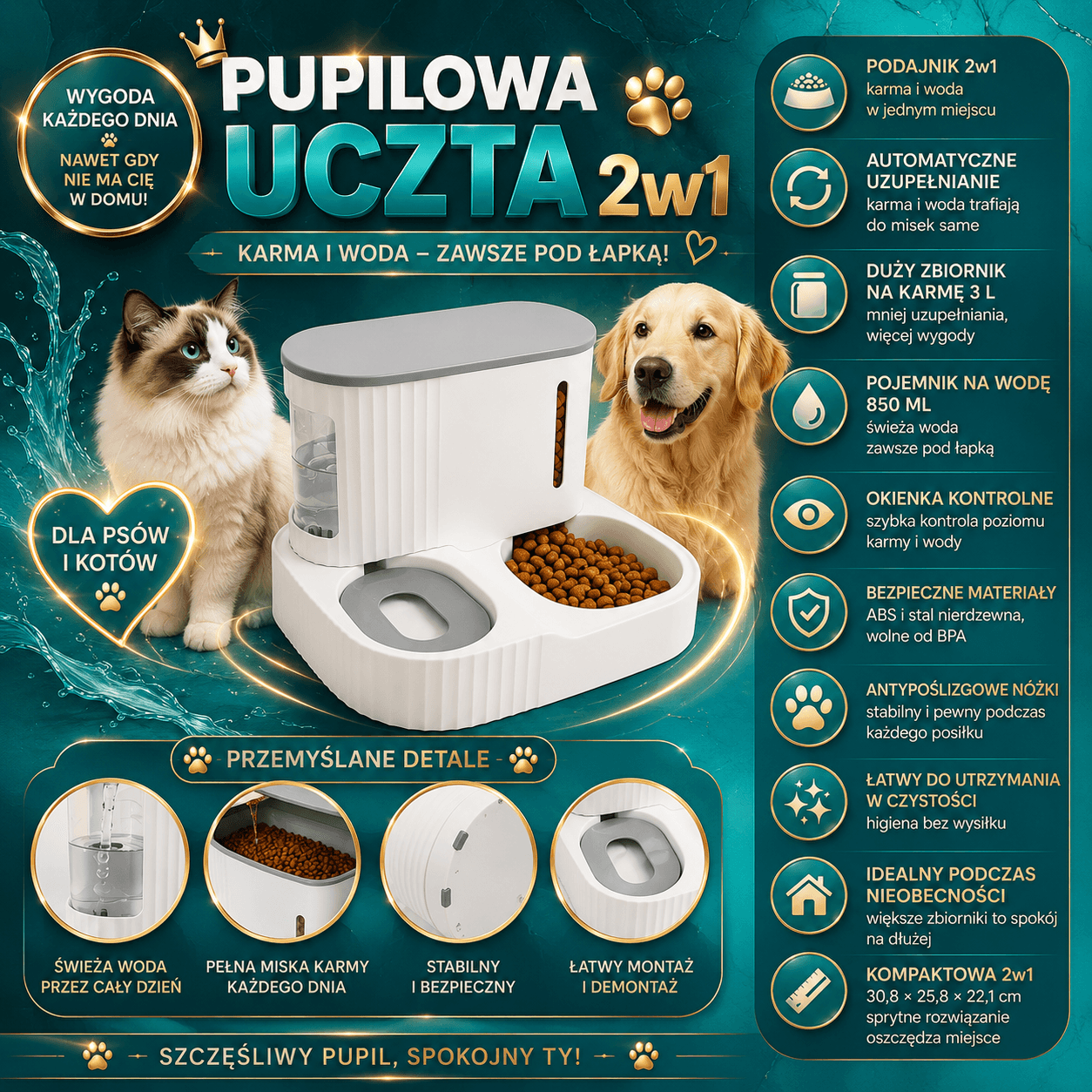 🐶Pupilowa Uczta 2w1-dozownik wody i karmy dla psa i kota automatyczny🐱
