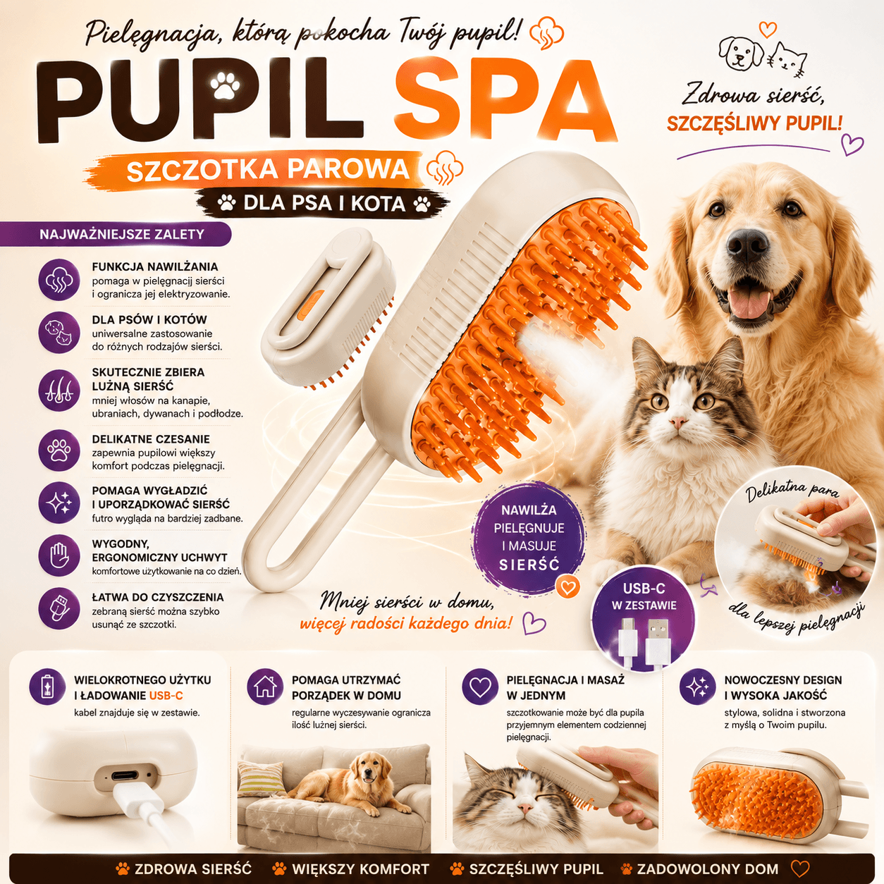 Pupil Spa-Szczotka Parowa Dla Psa I Kota 🐶🐱