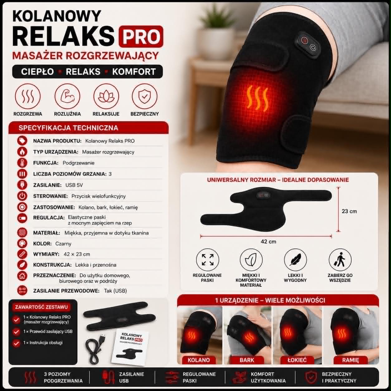 ♨️Kolanowy Relaks PRO-Masażer na Kolano z Funkacją grzania