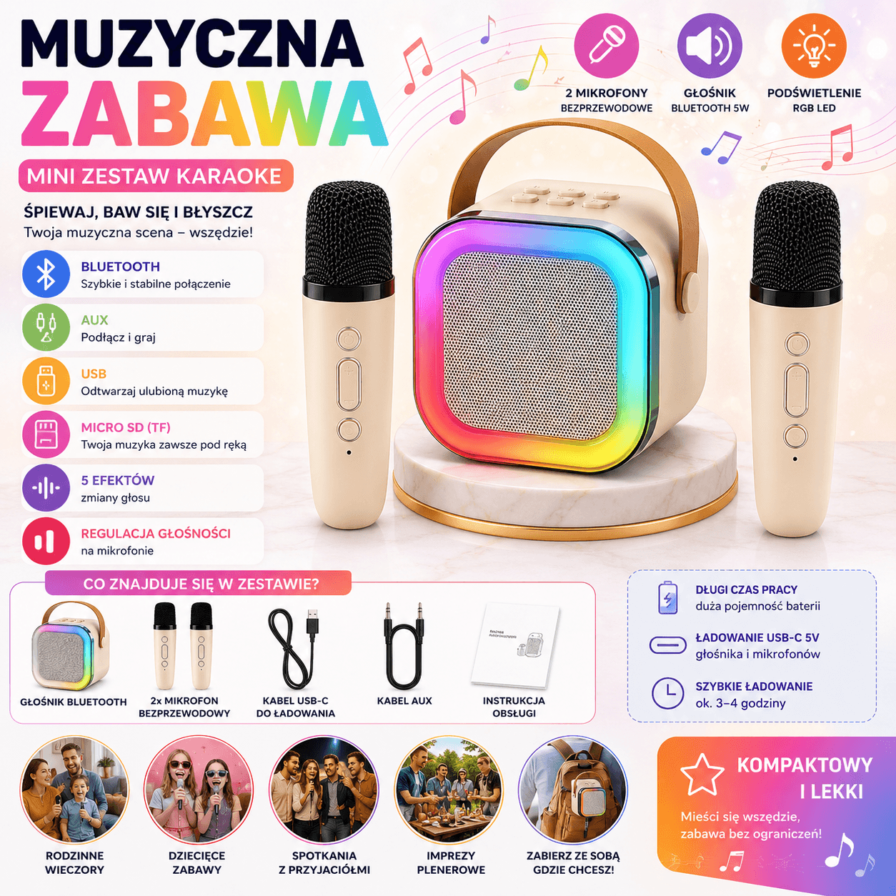 Muzyczna Zabawa – Mini Zestaw Karaoke z Mikrofonami 🎤🎶